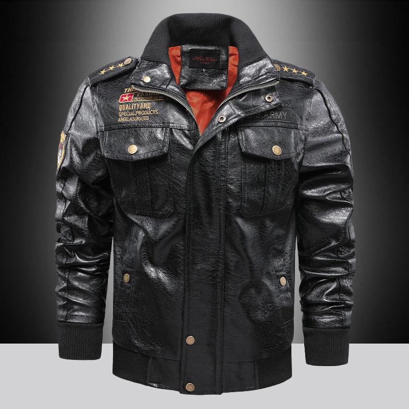 Leather Jacket Men's Stand-up Collar Slim Fit Short - WOMONA.COM