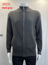 Cardigan Men's Sweater Zipper Solid Color Round Neck - WOMONA.COM