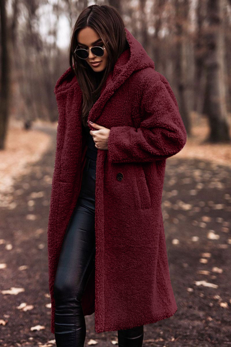 Women's hooded long teddy coat