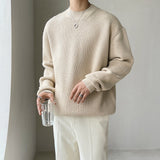 Drop Shoulder Loose Thick Needle Sunken Stripe Thick Sweater - WOMONA.COM