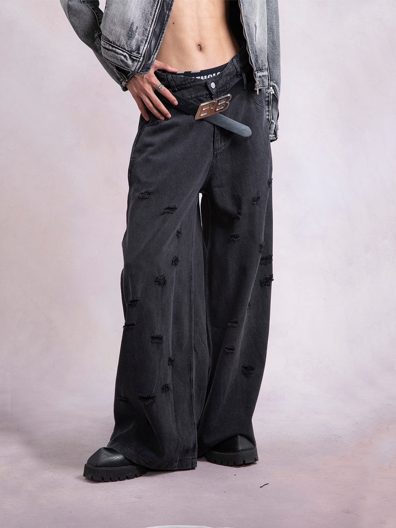 Irregular Design Broken Wide-leg Pants - WOMONA.COM