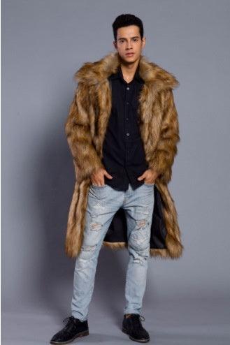 Men's Overcoat Faux Fur Coat Long Trench Coat - WOMONA.COM