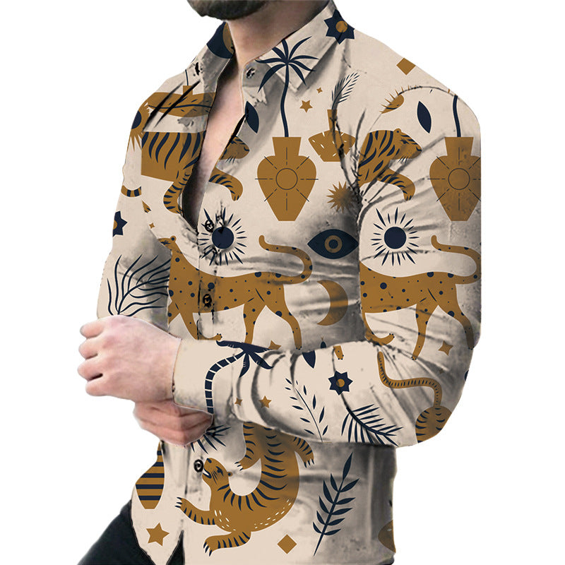 Men's Casual Long Sleeved Large Floral Shirt - WOMONA.COM