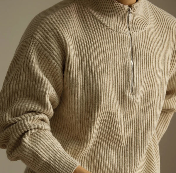 Lazy And Versatile Wool Turtleneck Half Loose Zip Sweater