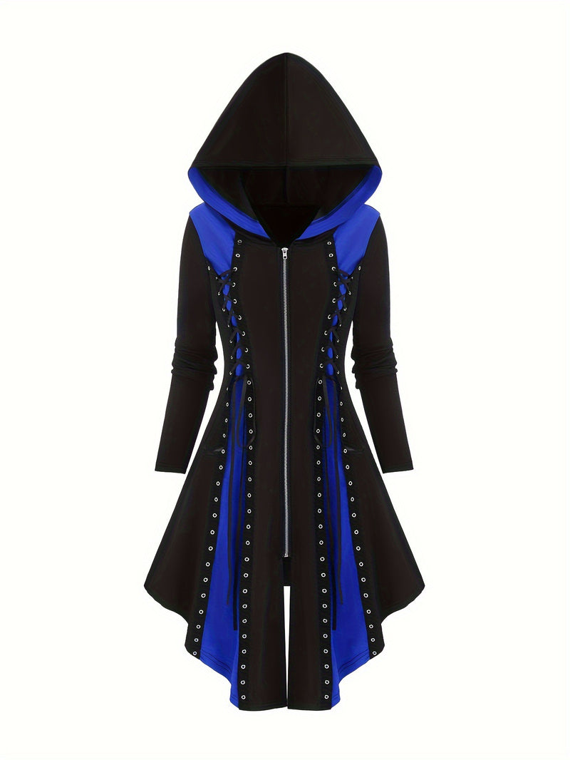 Gothic Style New Hooded Color Matching Mid-length Dress - WOMONA.COM