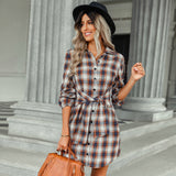 Foreign Trade Fashion Plaid Drawstring Waist-tight Dress - WOMONA.COM