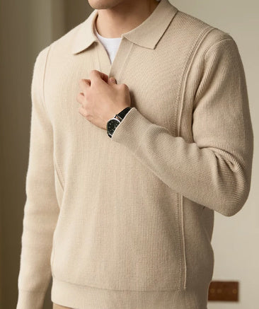 Business Casual Polo Collar Long-sleeved Sweater - WOMONA.COM