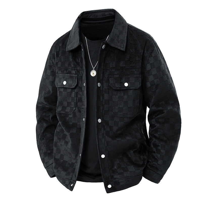 Men's Lapel Button-Front Work Jacket, Black - product view 3