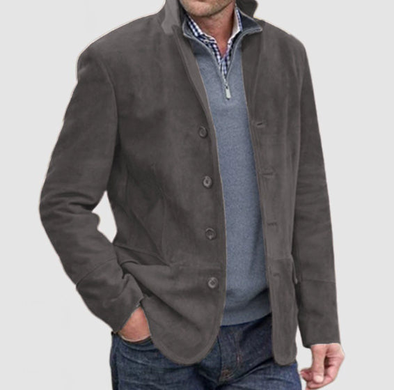 Men's stand-collar corduroy button jacket