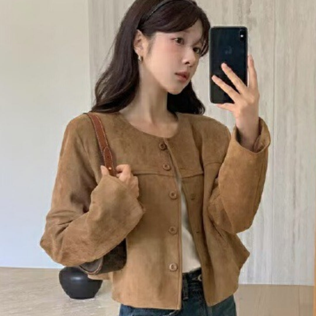 Women's Suede-Look Slim Button-Front Jacket - product view 1