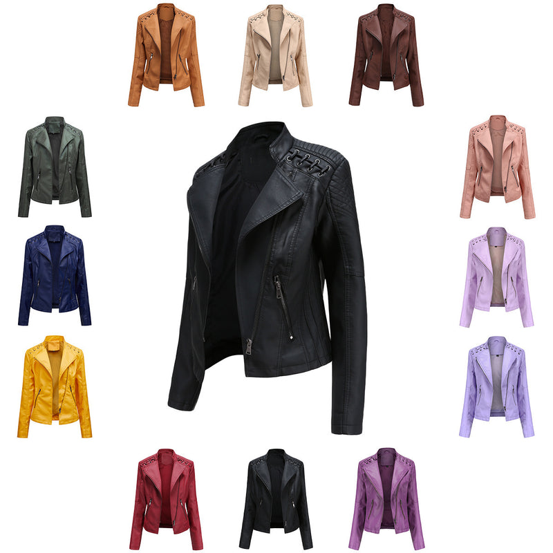 Slim Fit Thin Leather Coat Women's - WOMONA.COM