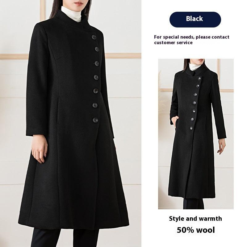 Woolen Coat Women's Long Stand-up Collar - WOMONA.COM