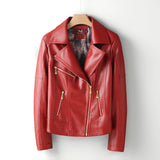 Ladies Motorcycle Leather Jacket Thin Zip - WOMONA.COM