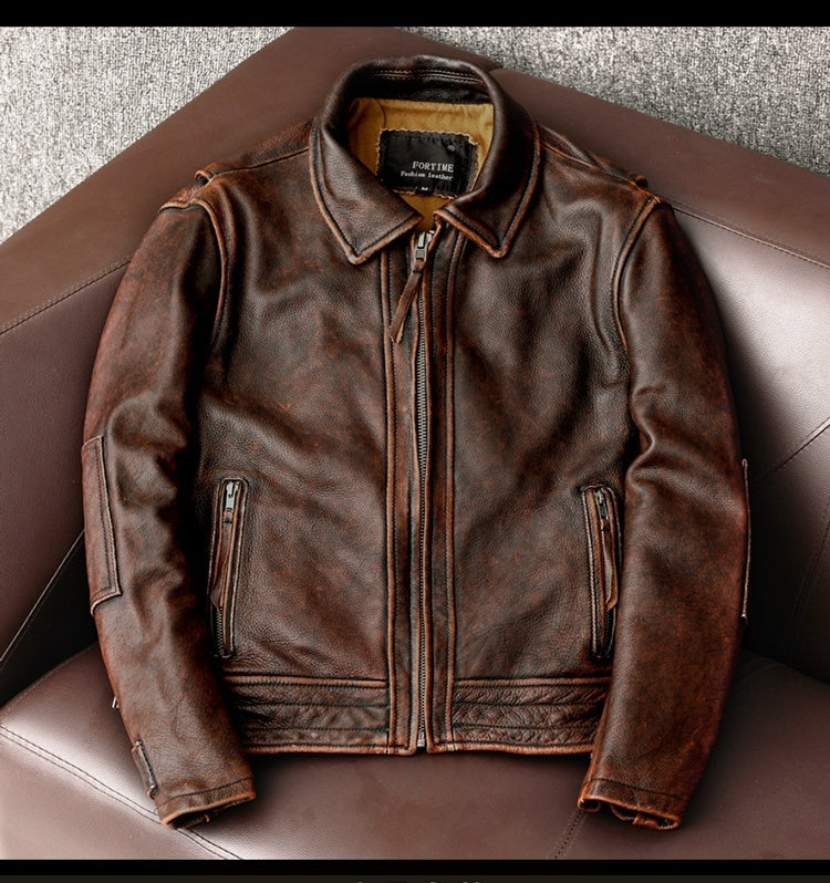 Motorcycle Short Stone Grinding Worn Coat - WOMONA.COM