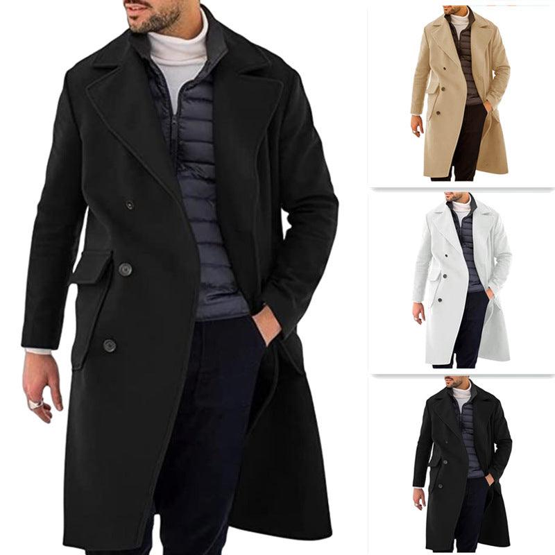 Woolen Men's Coat Thickened Long Section Double Breasted Coat - WOMONA.COM