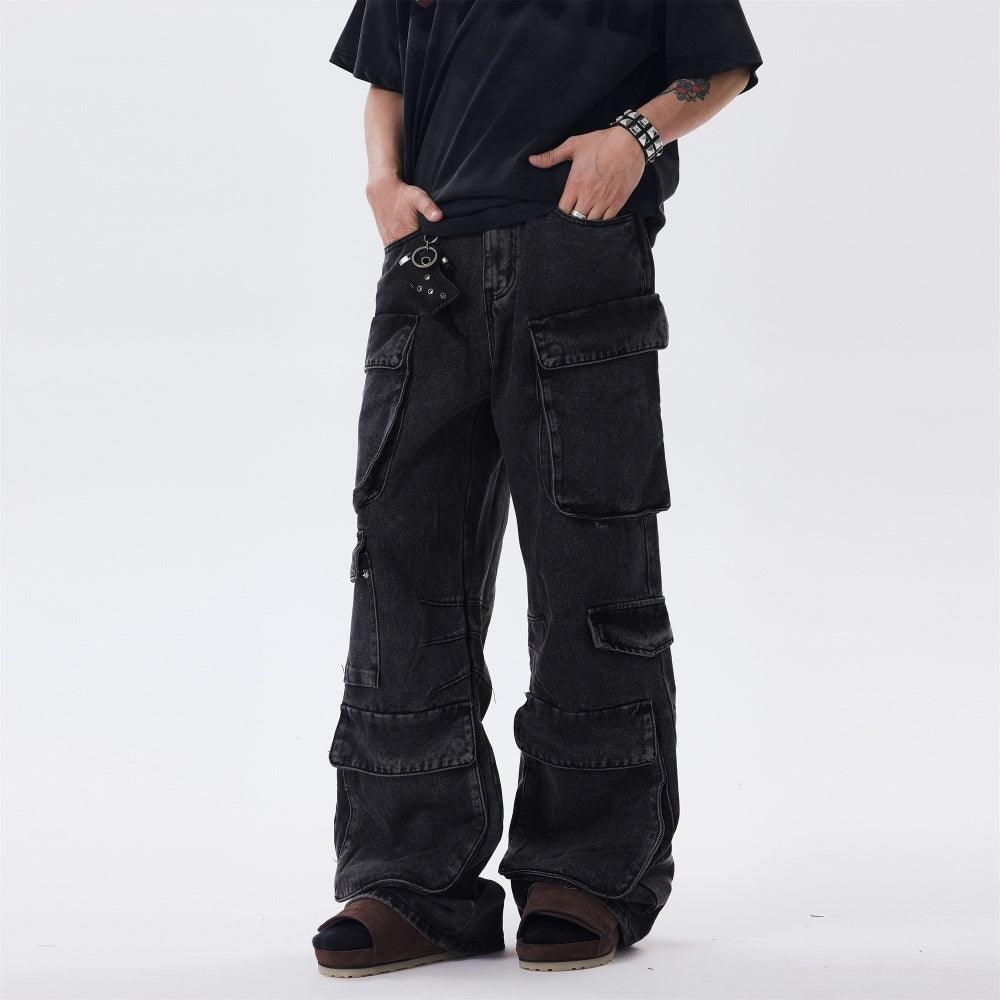 Distressed Multi-pocket Jeans Loose Wide-leg Overalls - WOMONA.COM