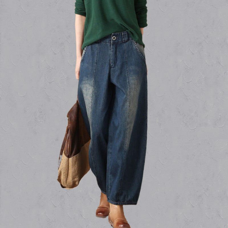 Lantern Jeans For Women Retro Wide Leg Casual - WOMONA.COM