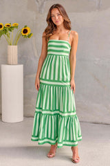 Summer Striped Printed Suspender Long Dress - WOMONA.COM