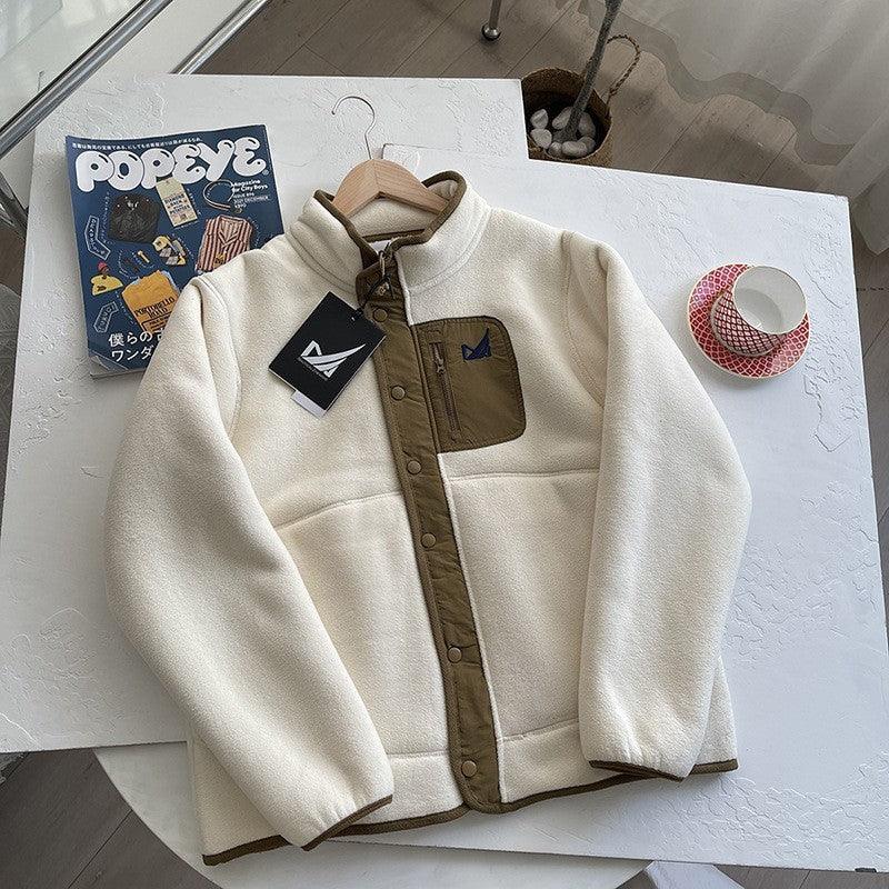 Mountain Patchwork Pocket Stand Collar Sweater - WOMONA.COM