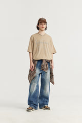 New Washed-out Vintage Straight-leg Denim Trousers - WOMONA.COM