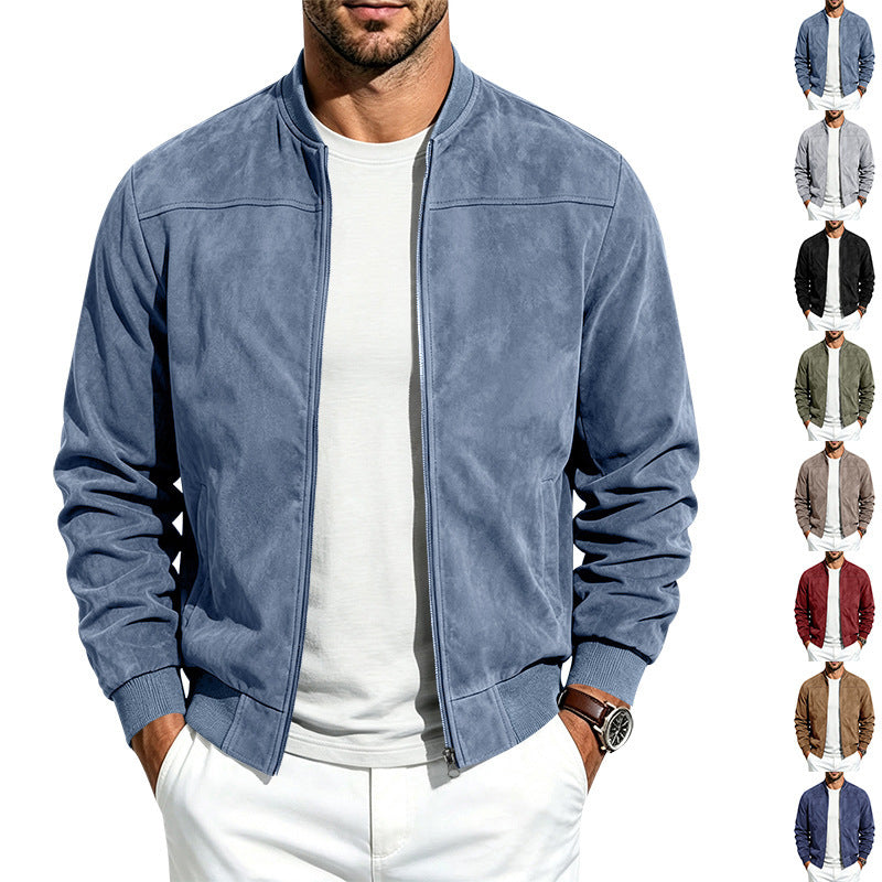 Men's camel suede-look full zip jacket