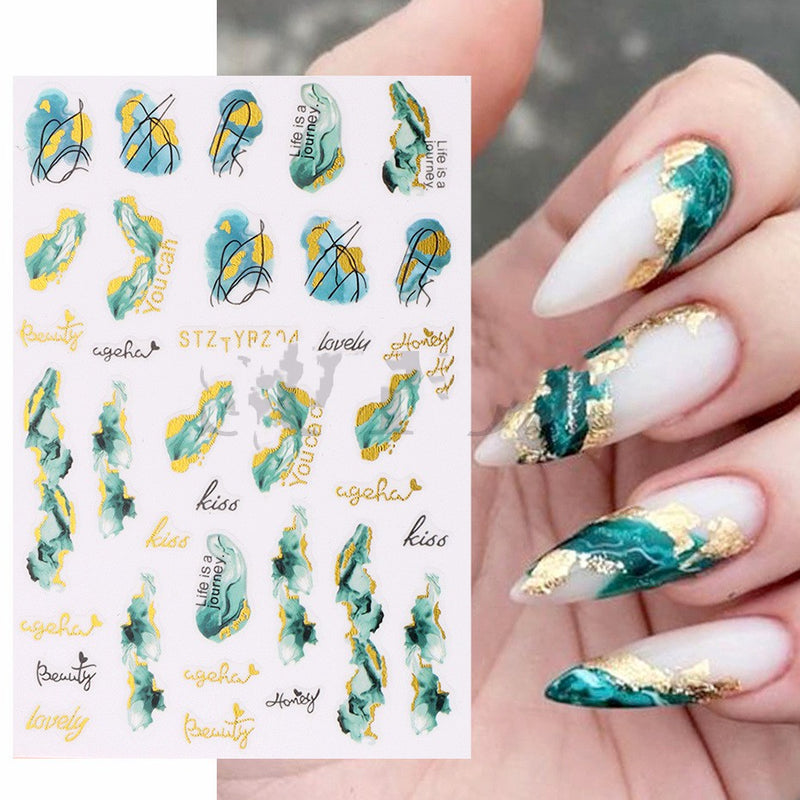 Marble-edged Eyes Love-backed Glue Nails - WOMONA.COM