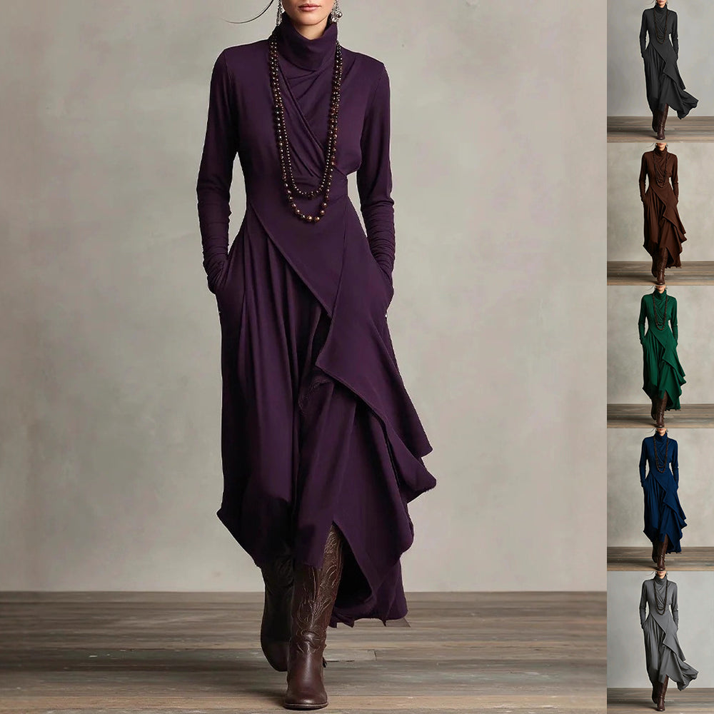 Women's High-Neck Long-Sleeve A-Line Maxi Dress – product view 1 | WOMONA