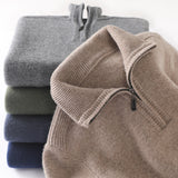 Wool Knit Men's Pullover Lapel Zip-up Shirt - WOMONA.COM