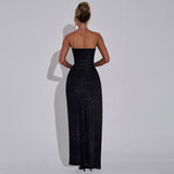 Slim Fit High Slit Thin And Glittering Hip Bag Dress