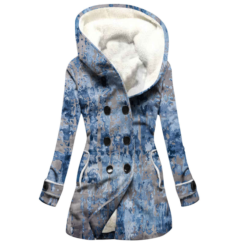 Winter Thickened Imitation Lamb Stitching Floral Hooded