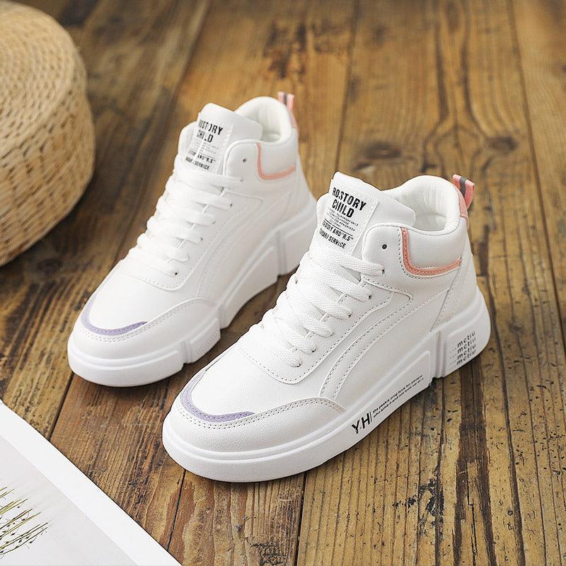 High Top Women Leather Casual Sneakers - WOMONA.COM