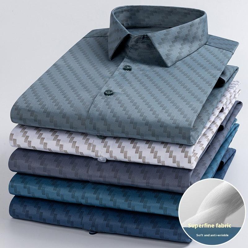 Men's long-sleeve button-up shirt, light blue geometric print, button-down collar