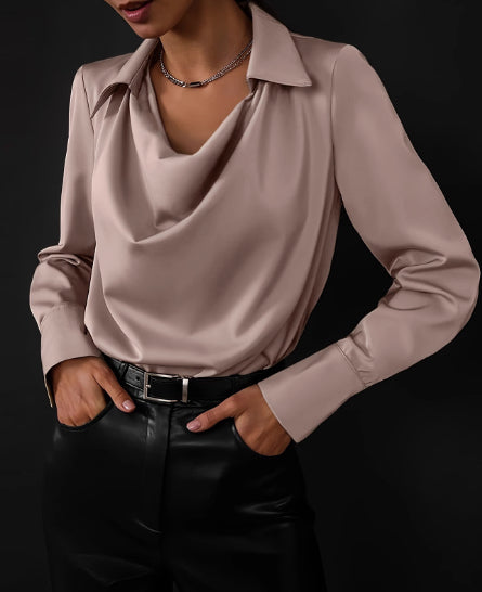 Women's solid-color collared long-sleeve shirt