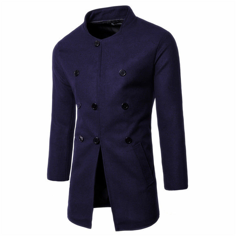 New Men's Fashion Slim Neck Three Row Woolen Coat - WOMONA.COM