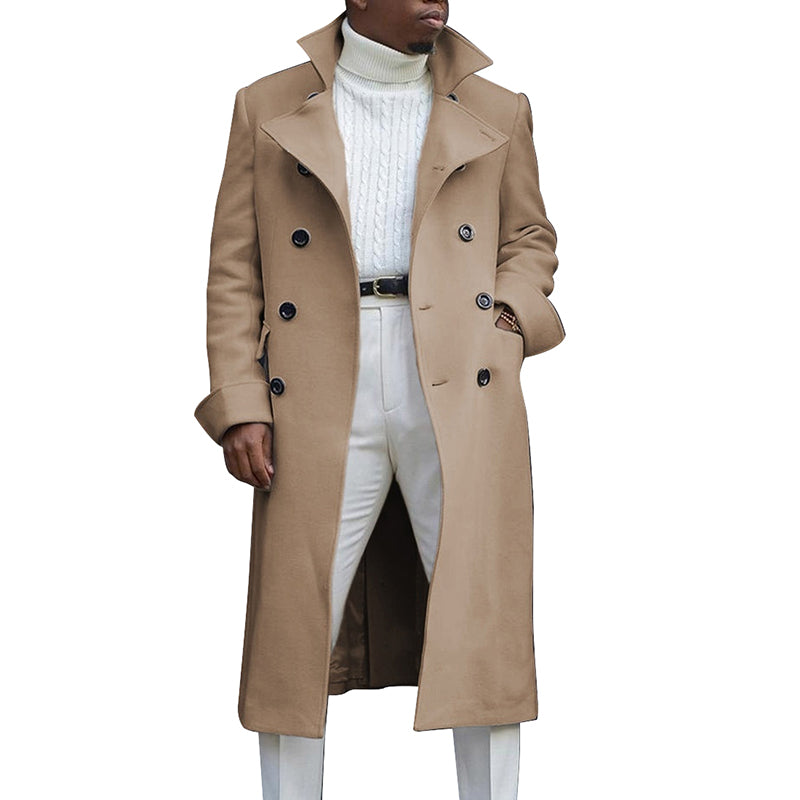 Men's full-length double-breasted lapel trench coat