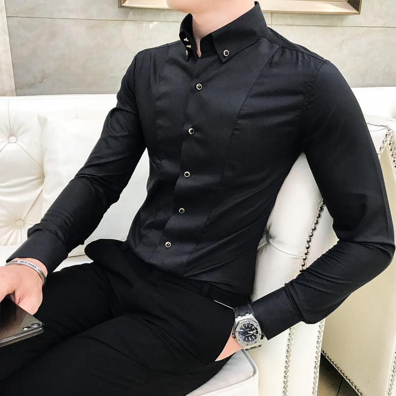 Slim Korean Business Casual Youth White Shirt - WOMONA.COM