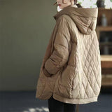 Diamond Lattice Artistic Loose White Duck Down Jacket - WOMONA.COM