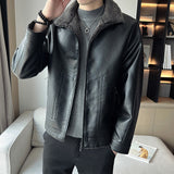 Hong Kong Style Velvet Padded Plus Size Men's Leather Jackets - WOMONA.COM