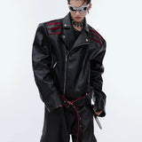 Backbone Pleated Design Sense Short Leather Jacket