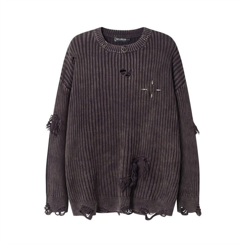 Old Ripped Round Neck Sweater - WOMONA.COM