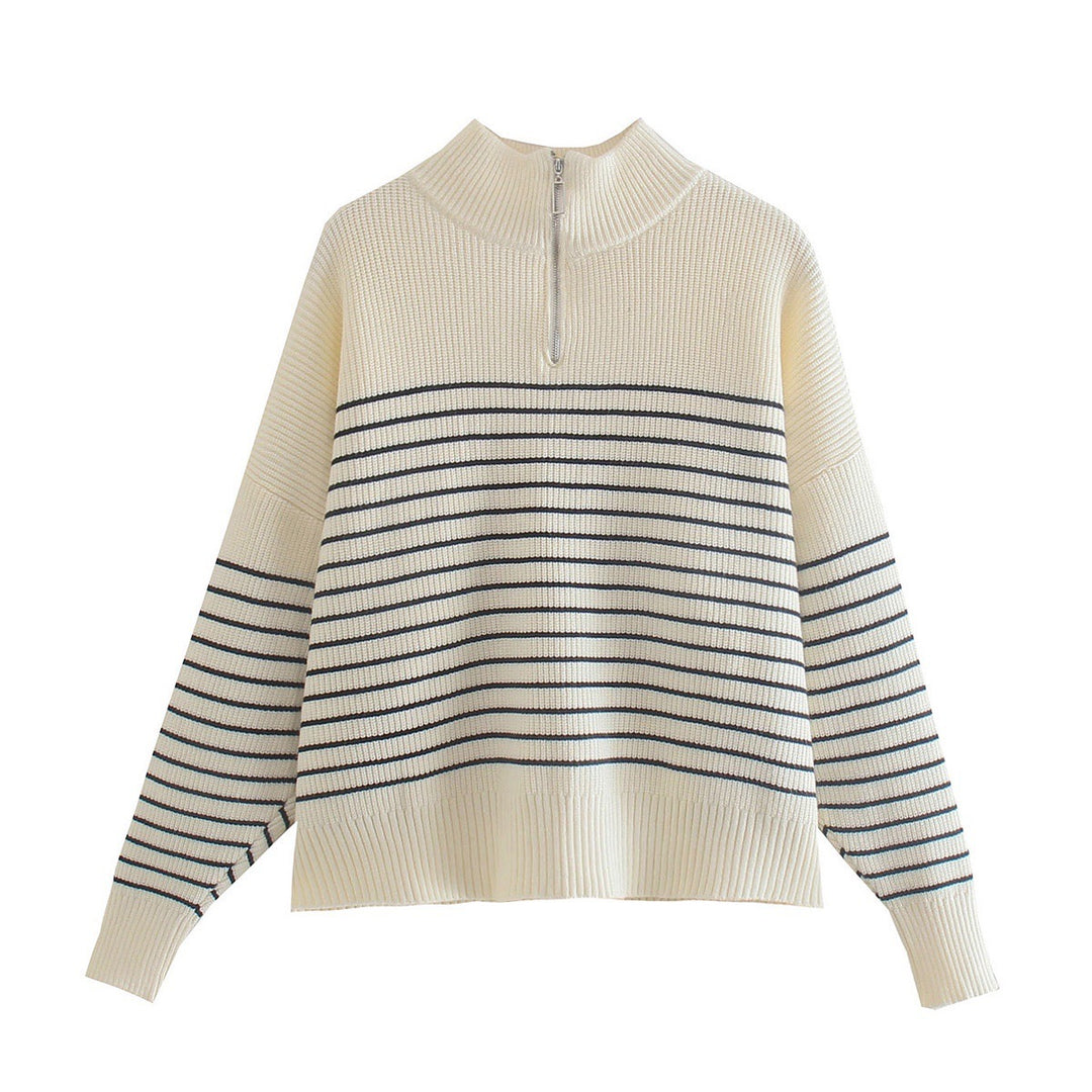 Women's Striped Half-Zip Mock-Neck Sweater - product view 1