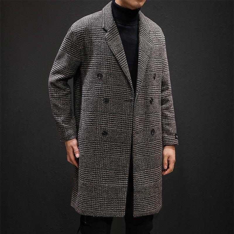 Plaid coat slim slim long trench coat - WOMONA.COM
