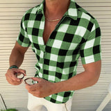 Plaid T Shirt Mens Zipper Short Sleeve Shirts - WOMONA.COM