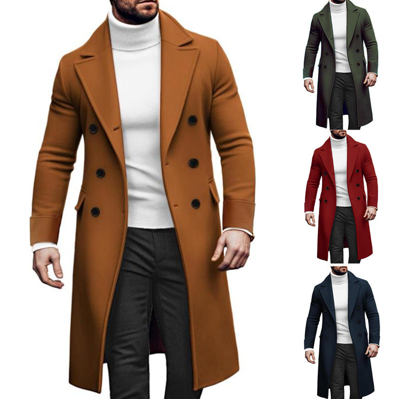 Men's army green wool-look double-breasted overcoat