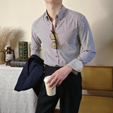 Slim Fitting Coffee Striped Shirt For Men - WOMONA.COM