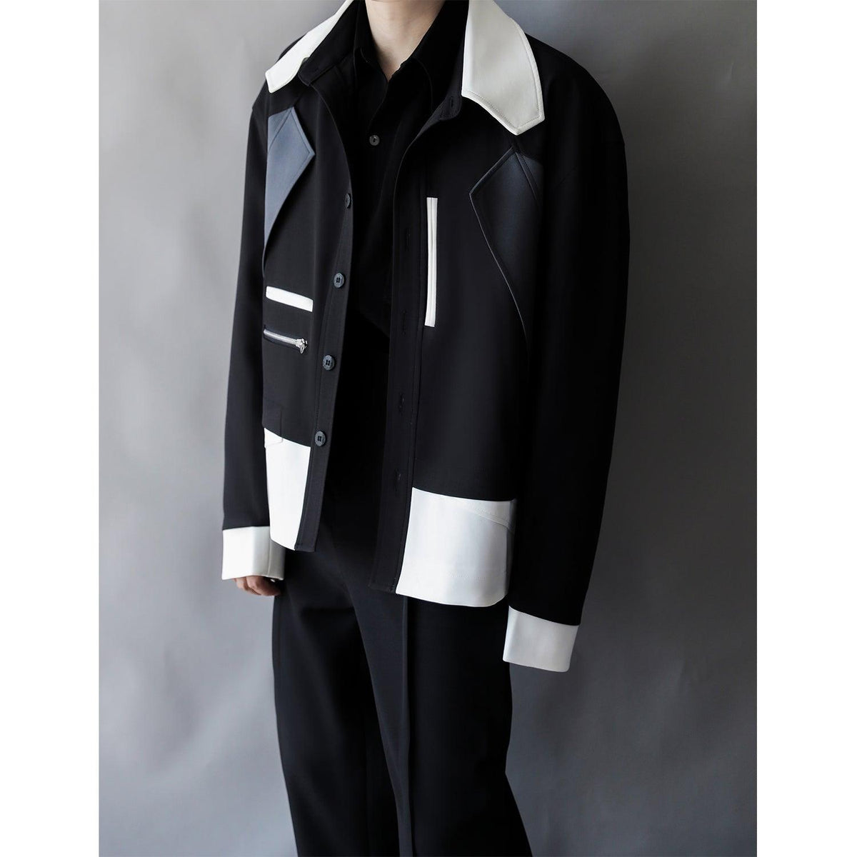 Mens Loose-fitting Casual Color-blocking Workwear Jacket - WOMONA.COM