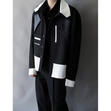 Mens Loose-fitting Casual Color-blocking Workwear Jacket - WOMONA.COM