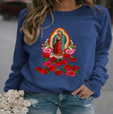 Printed Loose Round Neck Long Sleeve Sweaters - WOMONA.COM