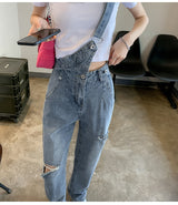 Ripped Jeans With Diagonal Suspenders For Women - WOMONA.COM