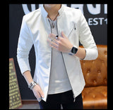 Slim Trendy Youth Stand Collar Leather Jacket Coat